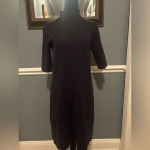 Ann Taylor Navy blue knee length sweater dress with button detail
